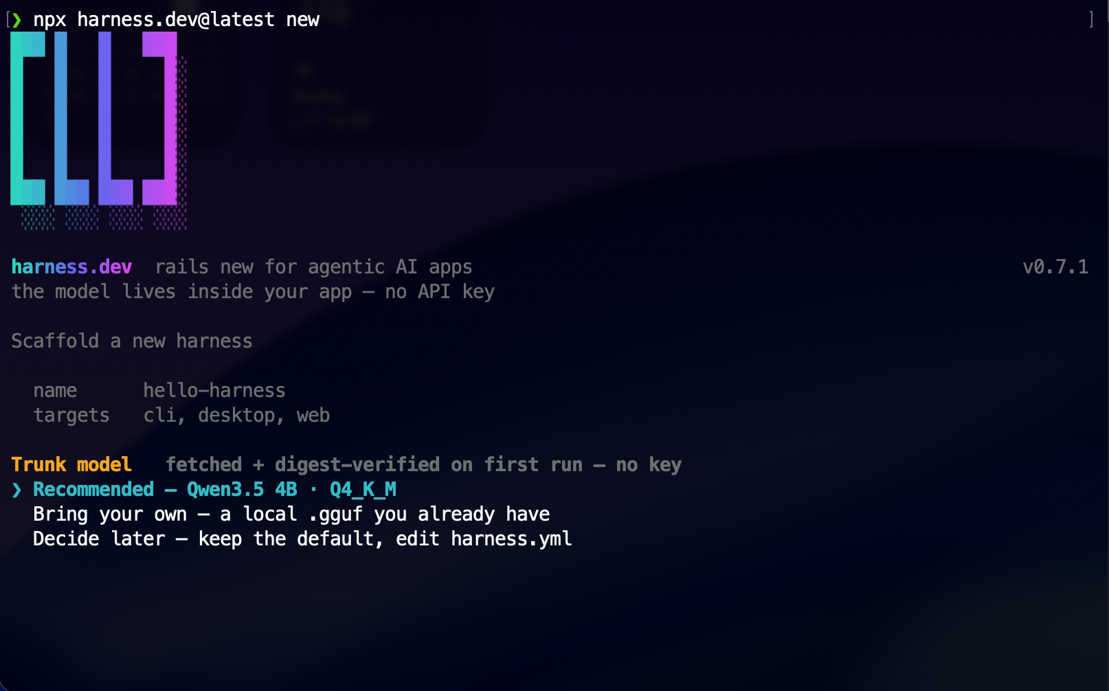harness.dev at the trunk model step